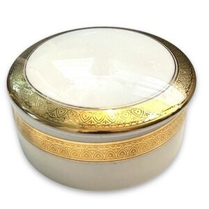 VTG Mikasa Palatial Gold Fine Porcelain Round Trinket Box Dish w/ Lid, Orig Box‎